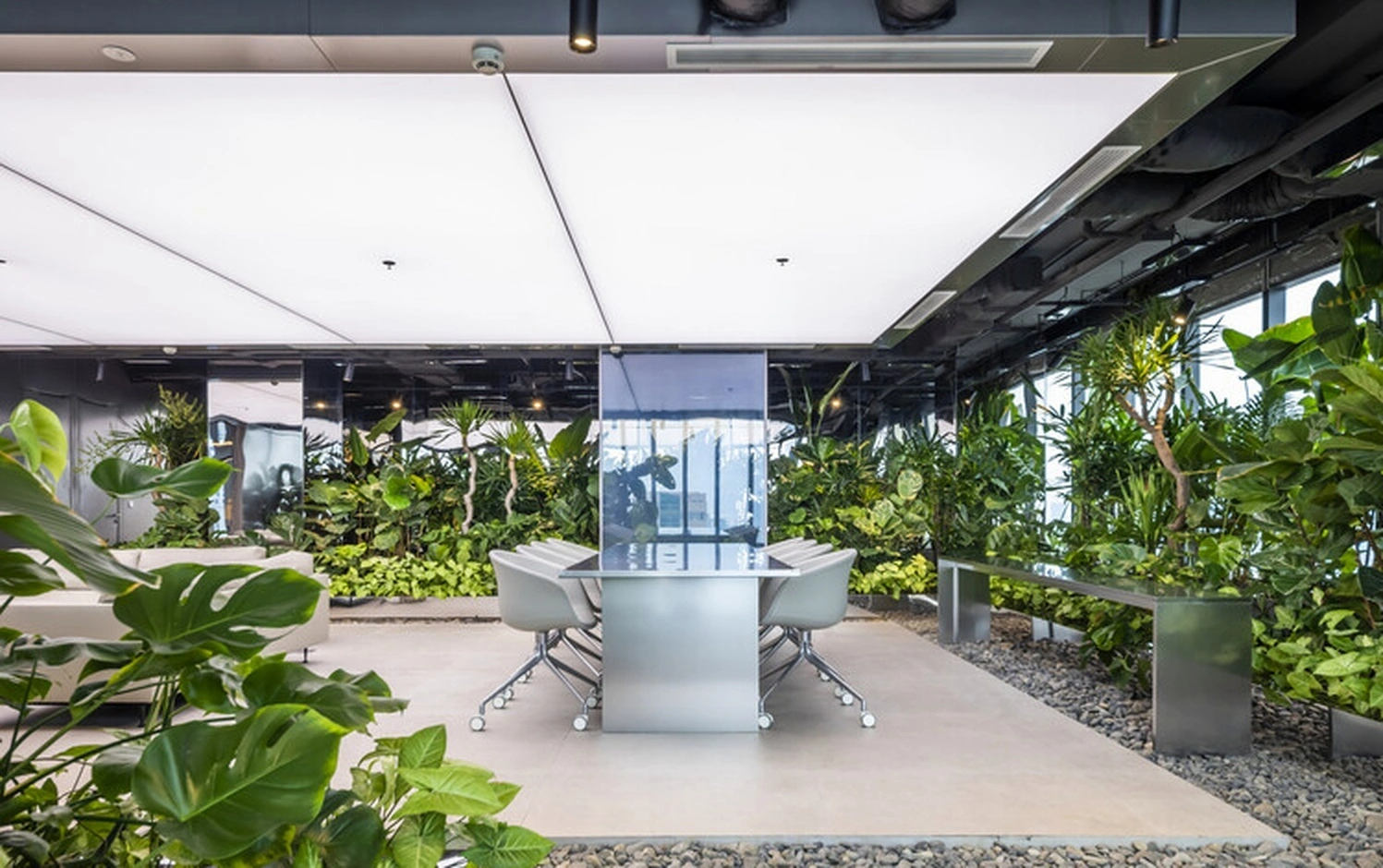 Biophilic office design with integrated plant systems