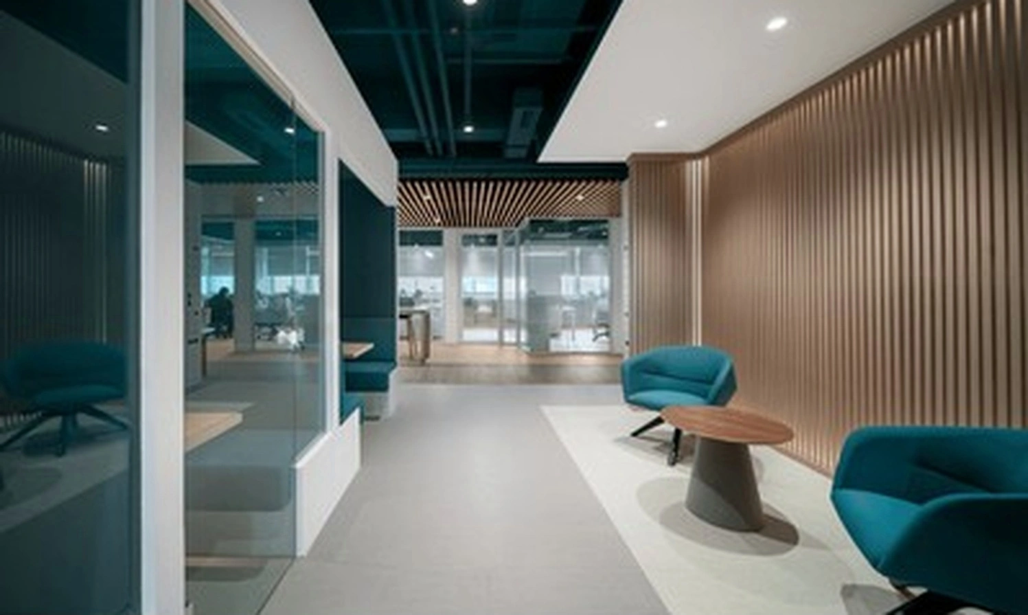 Green office interior with natural light
